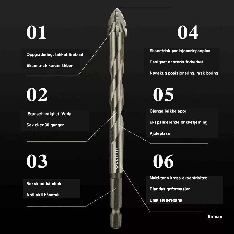 Fire-blad serratert eksentrisk borer