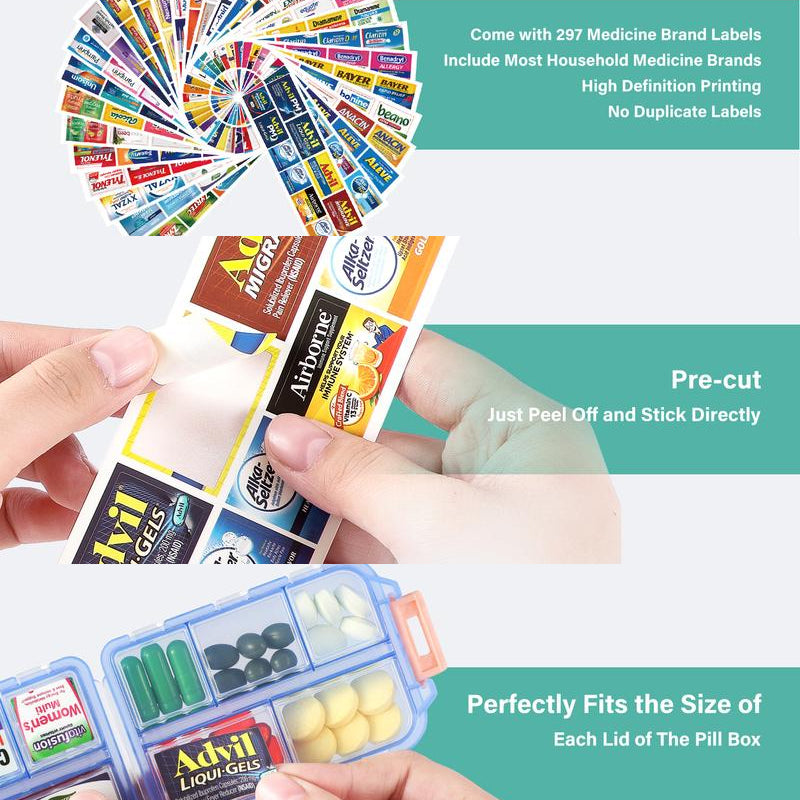 Travel Pill Organizer Box (161 etiketter for tilpasning)