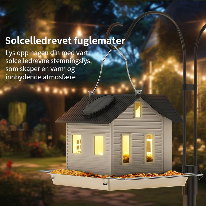 Solcelledrevet fuglemater til oppheng utendørs