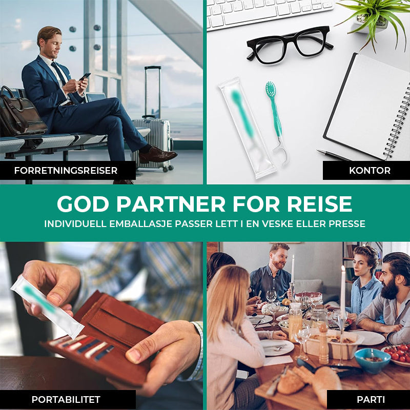 Minitannbørste 5 i 1 verktøy (tannkrem + tanntråd + plekter + tungeskrape) Bærbart reisesett