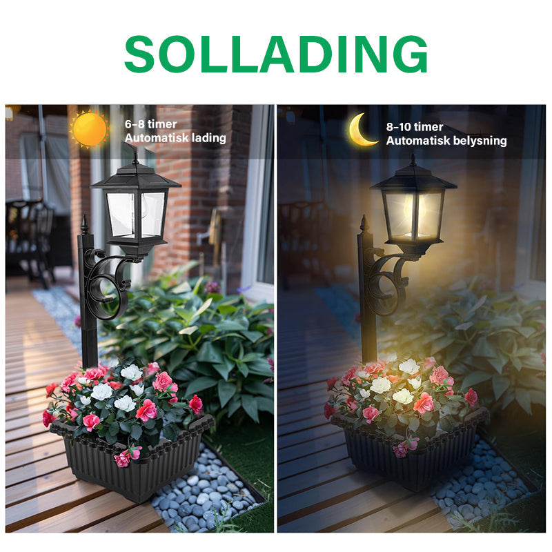 Soldrevet blomsterpotte gatelys