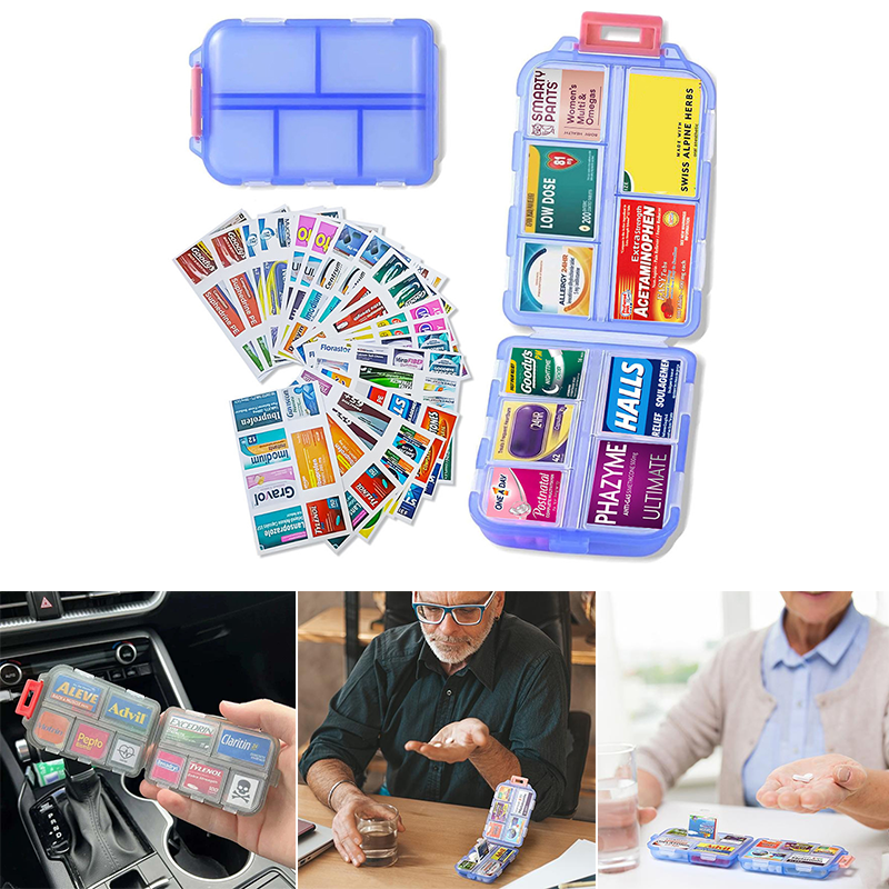 Travel Pill Organizer Box (161 etiketter for tilpasning)