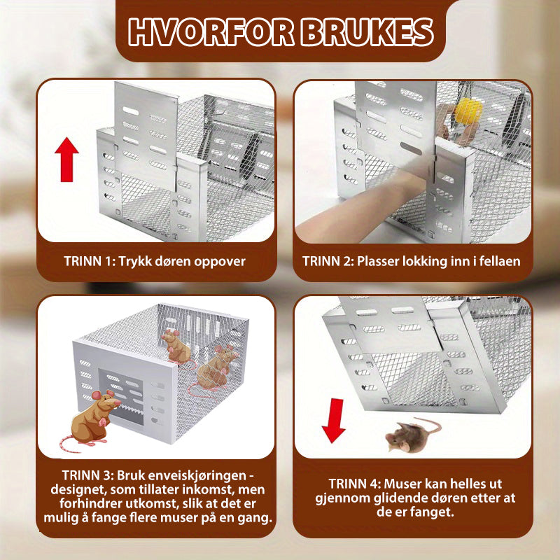 Automatisk musefelle i rustfritt stål
