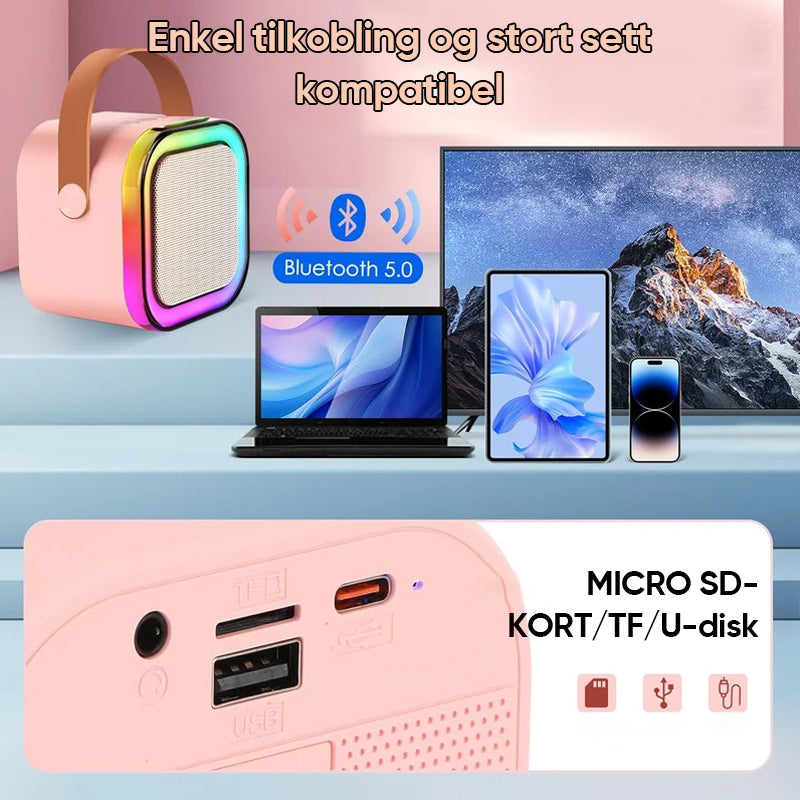Mini karaokemaskin med trådløse mikrofoner