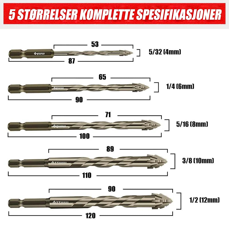 Fire-blad serratert eksentrisk borer