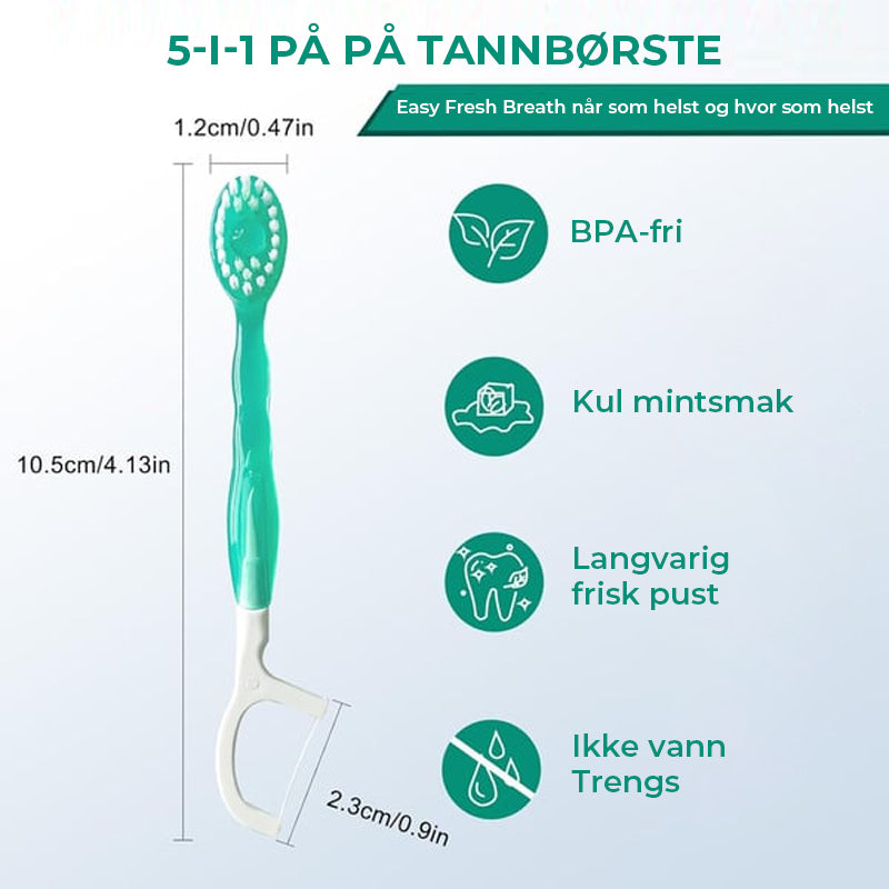 Minitannbørste 5 i 1 verktøy (tannkrem + tanntråd + plekter + tungeskrape) Bærbart reisesett