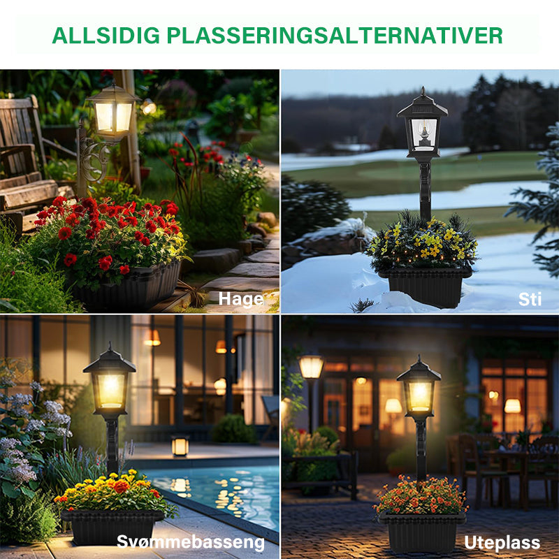 Soldrevet blomsterpotte gatelys