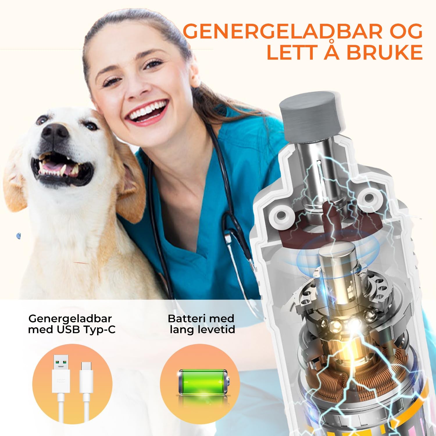 Kloklipper med integrert LED-lys og sliper