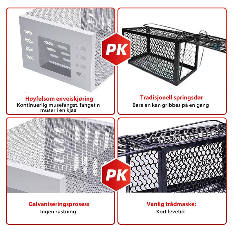Automatisk musefelle i rustfritt stål