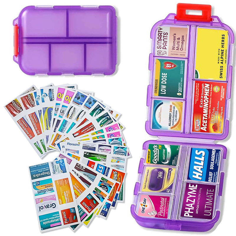 Travel Pill Organizer Box (161 etiketter for tilpasning)