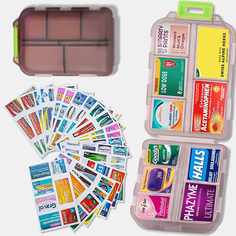 Travel Pill Organizer Box (161 etiketter for tilpasning)