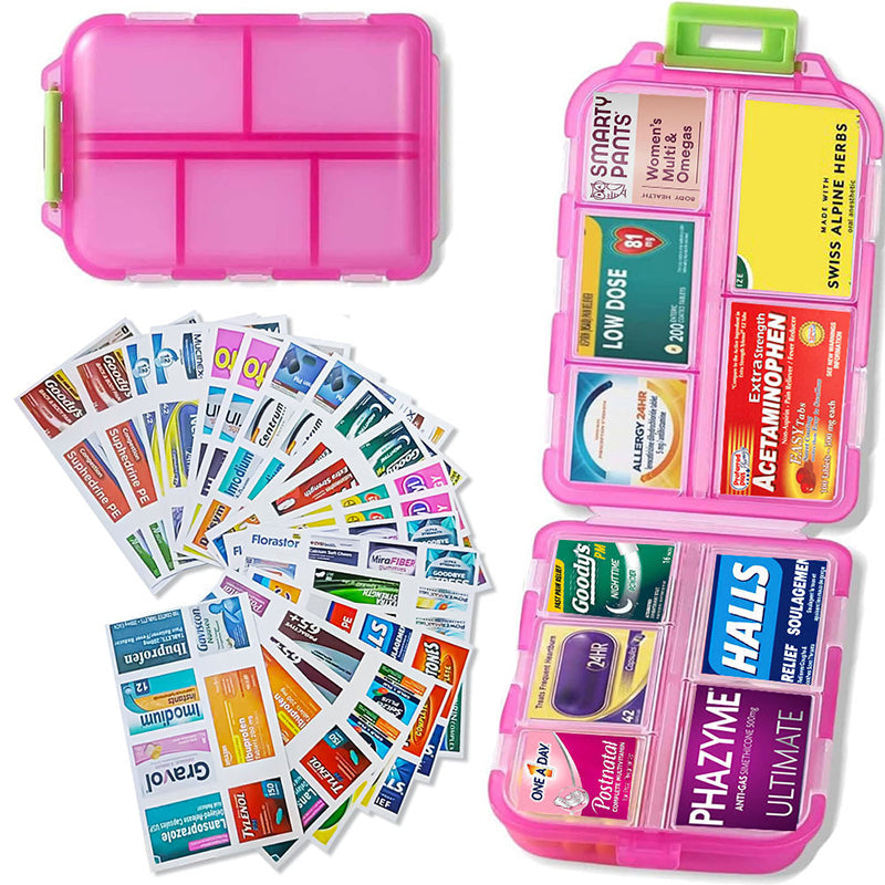 Travel Pill Organizer Box (161 etiketter for tilpasning)