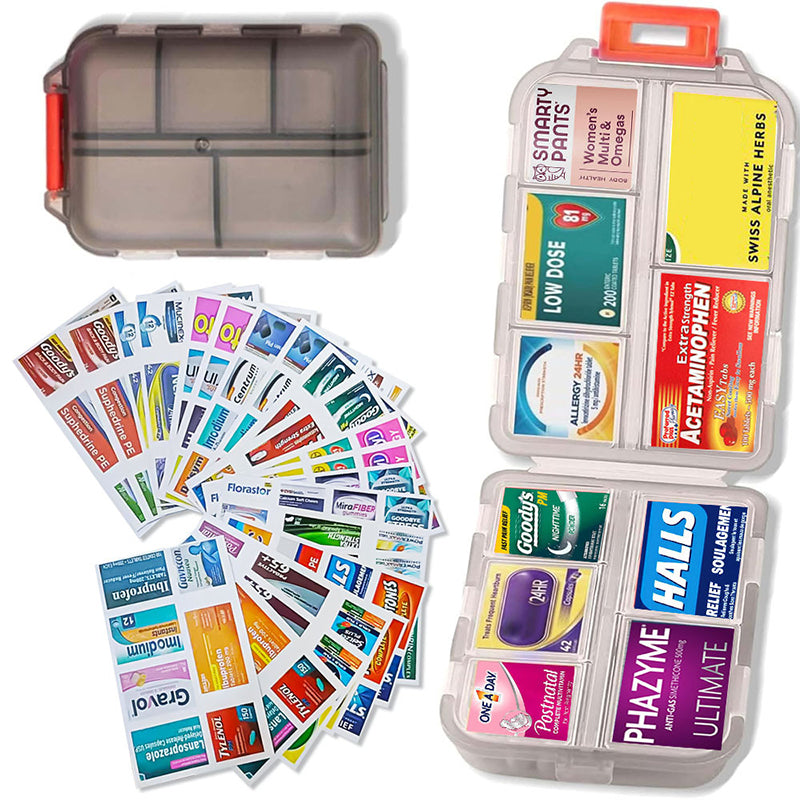 Travel Pill Organizer Box (161 etiketter for tilpasning)