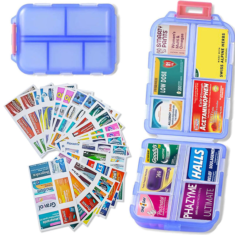 Travel Pill Organizer Box (161 etiketter for tilpasning)