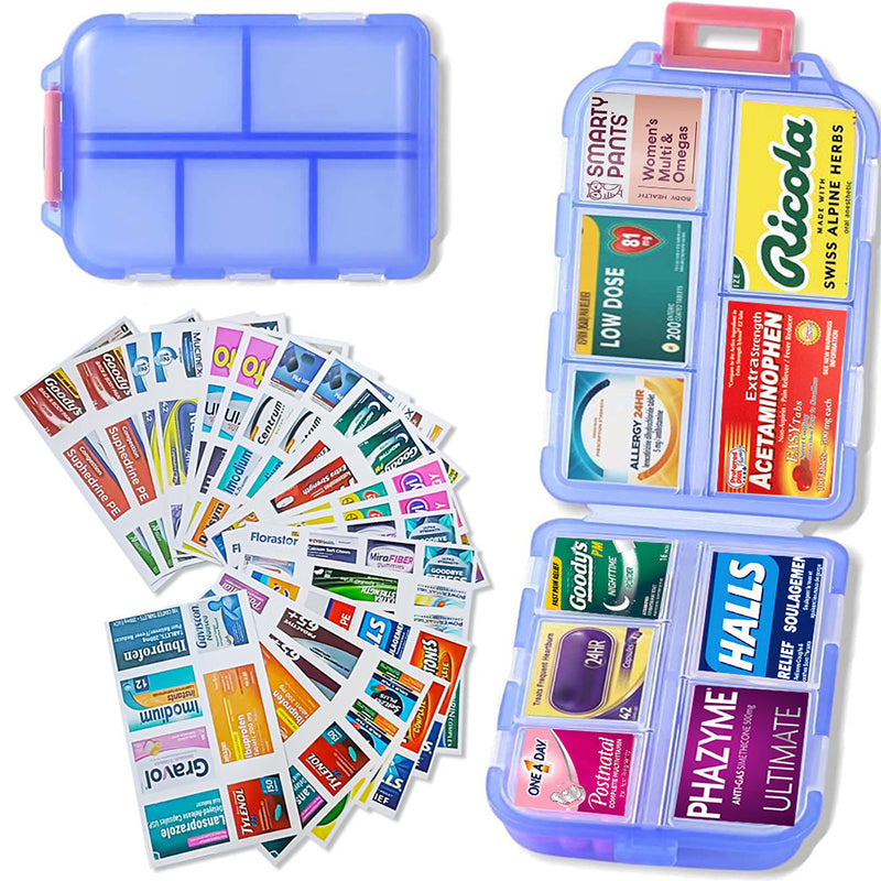 Travel Pill Organizer Box (161 etiketter for tilpasning)