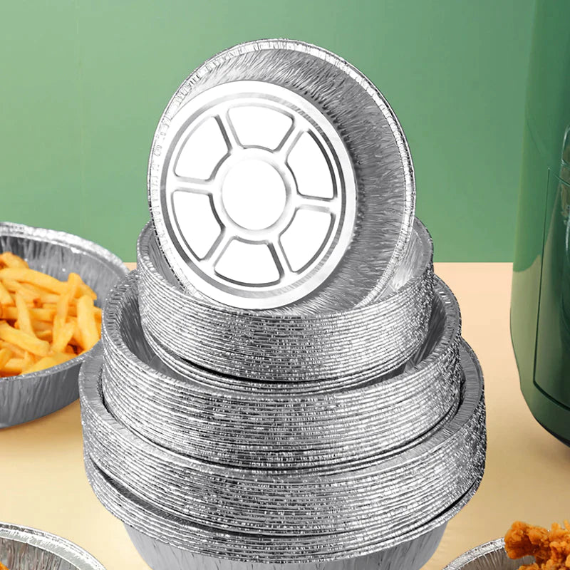 Rundt tinnfoliebrett Mikrobølgeluftfrityrkoker foliebrett