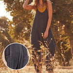 Ensfarget Jumpsuit med V-hals Sling Pocket